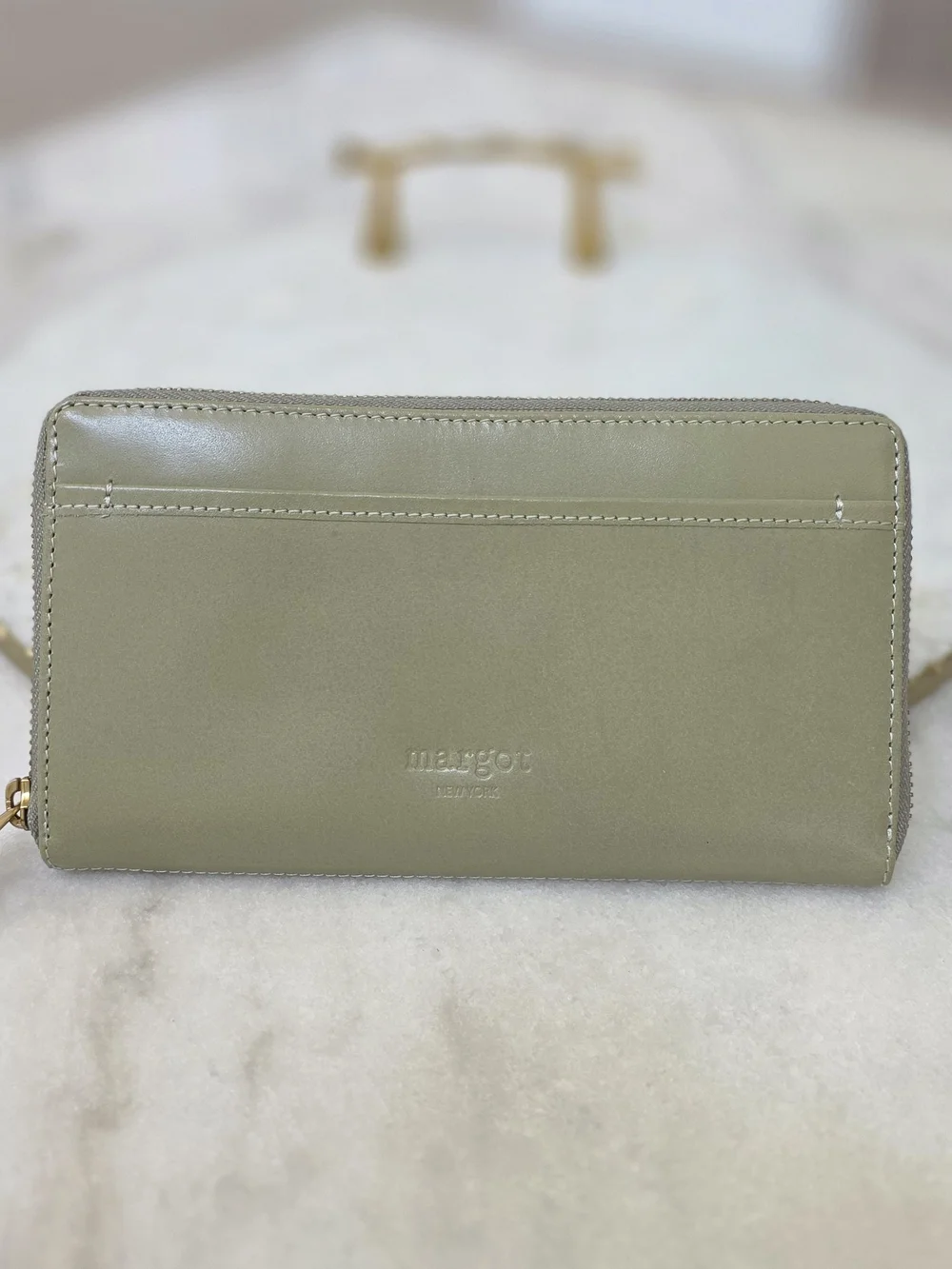 Margot New York Gabby Large Leather Zip Around Wallet Wristlet in Sage Green